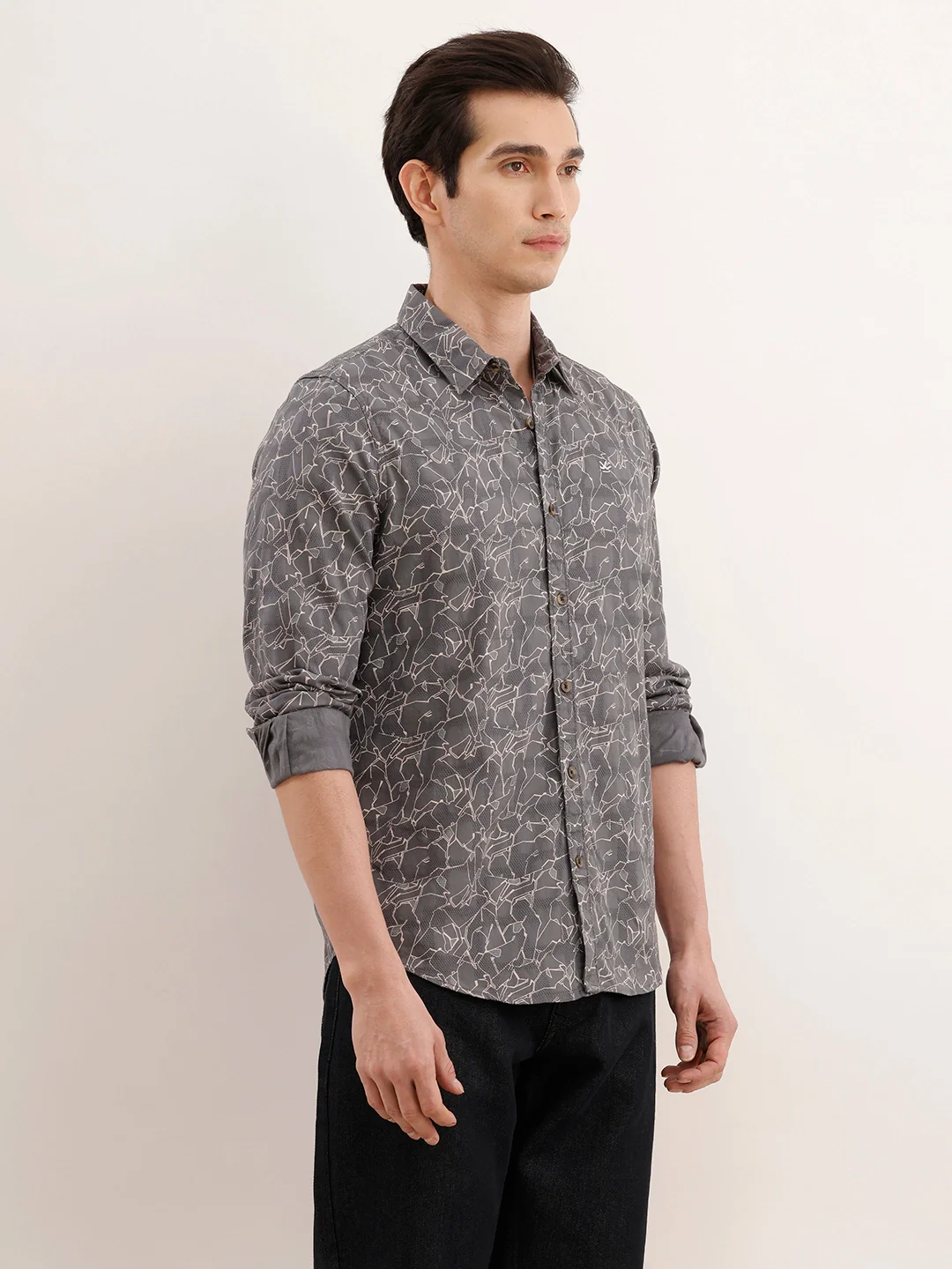 Textured Regular Fit AOP Shirt | Grey - Image 4