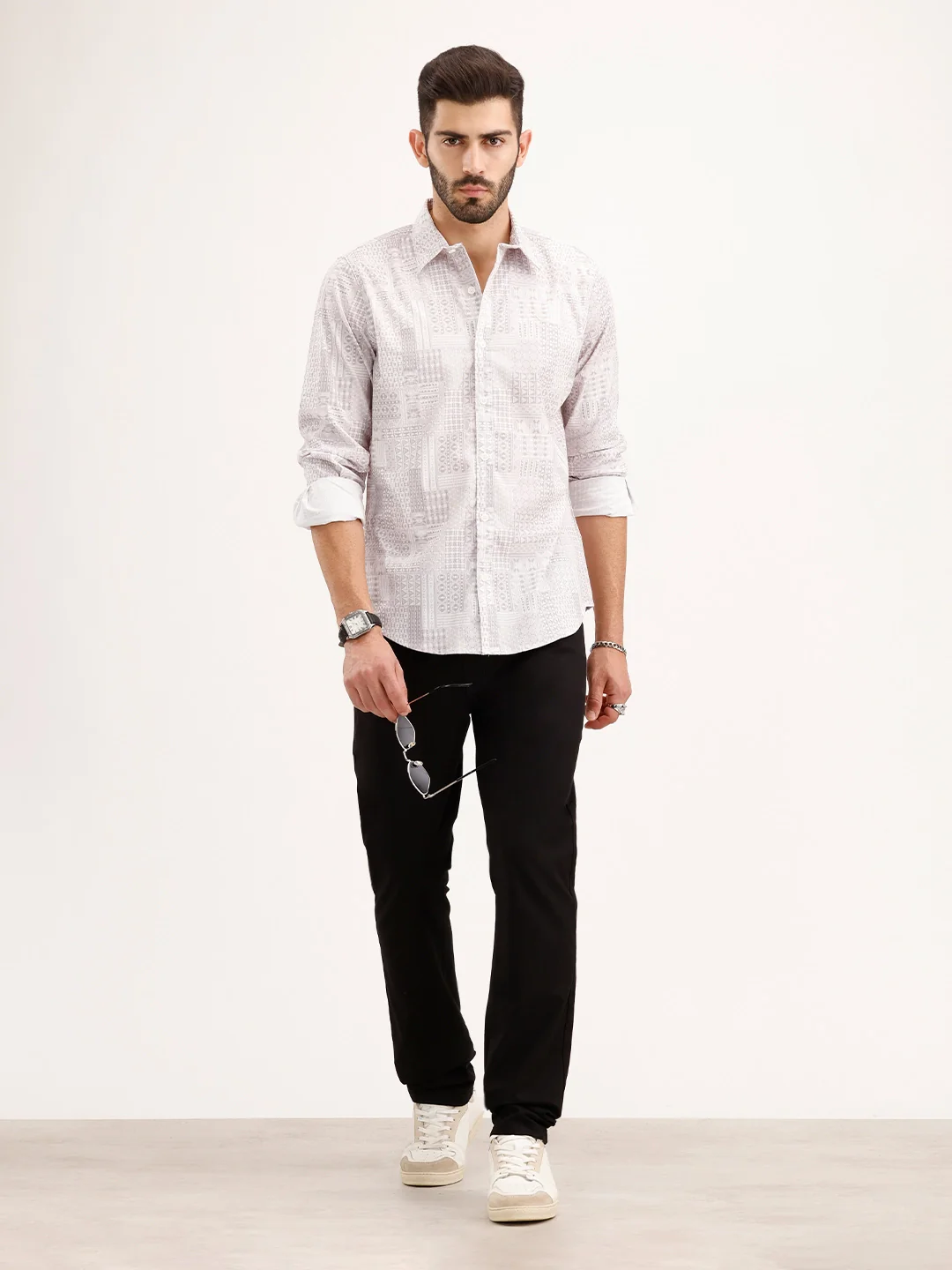 Textured Regular Fit AOP Shirt | Grey - Image 2