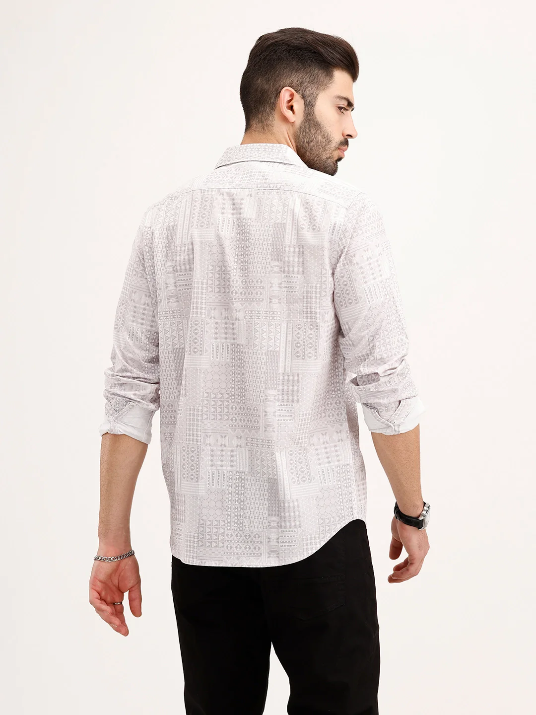 Textured Regular Fit AOP Shirt | Grey - Image 3