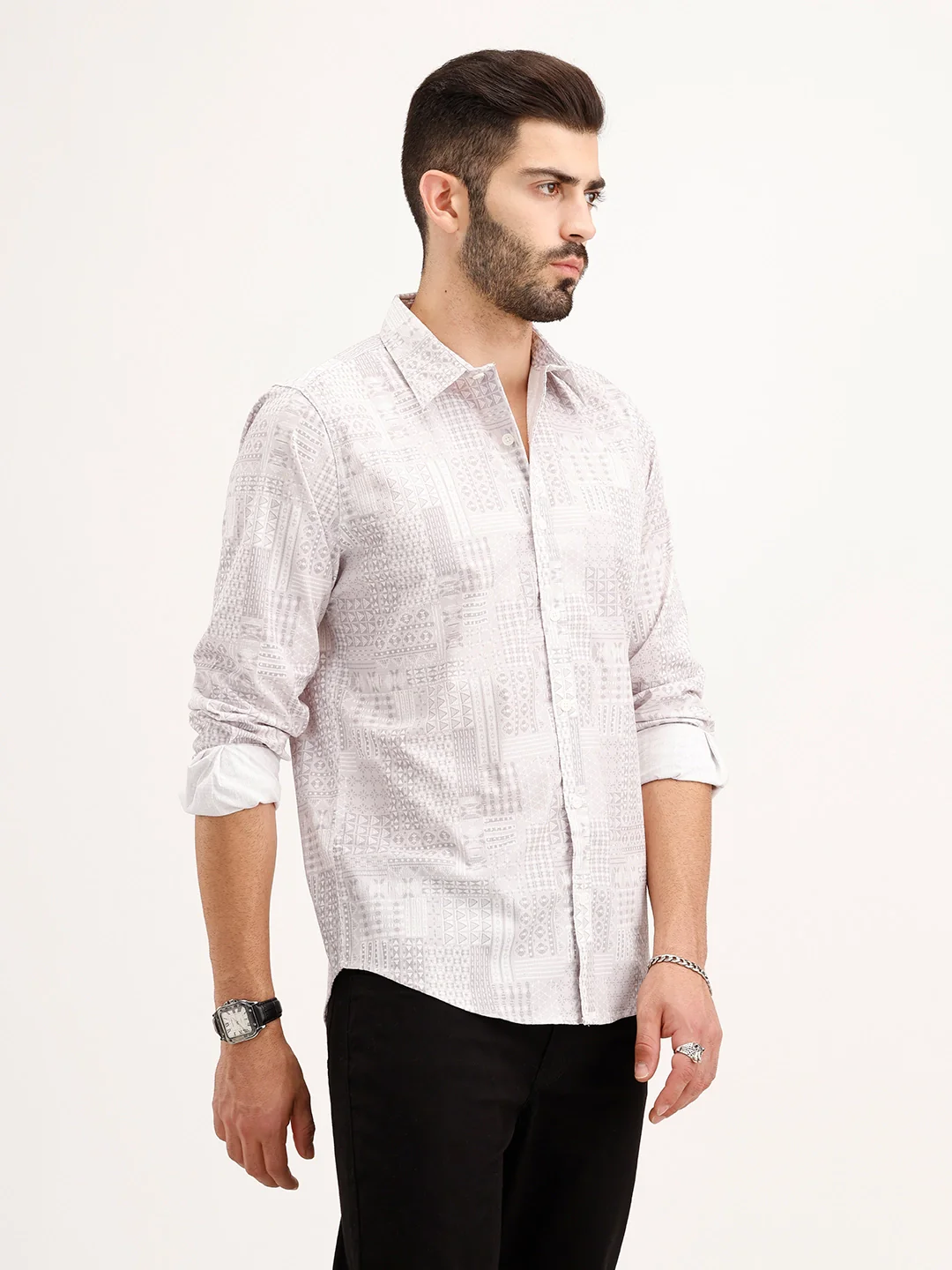 Textured Regular Fit AOP Shirt | Grey - Image 4