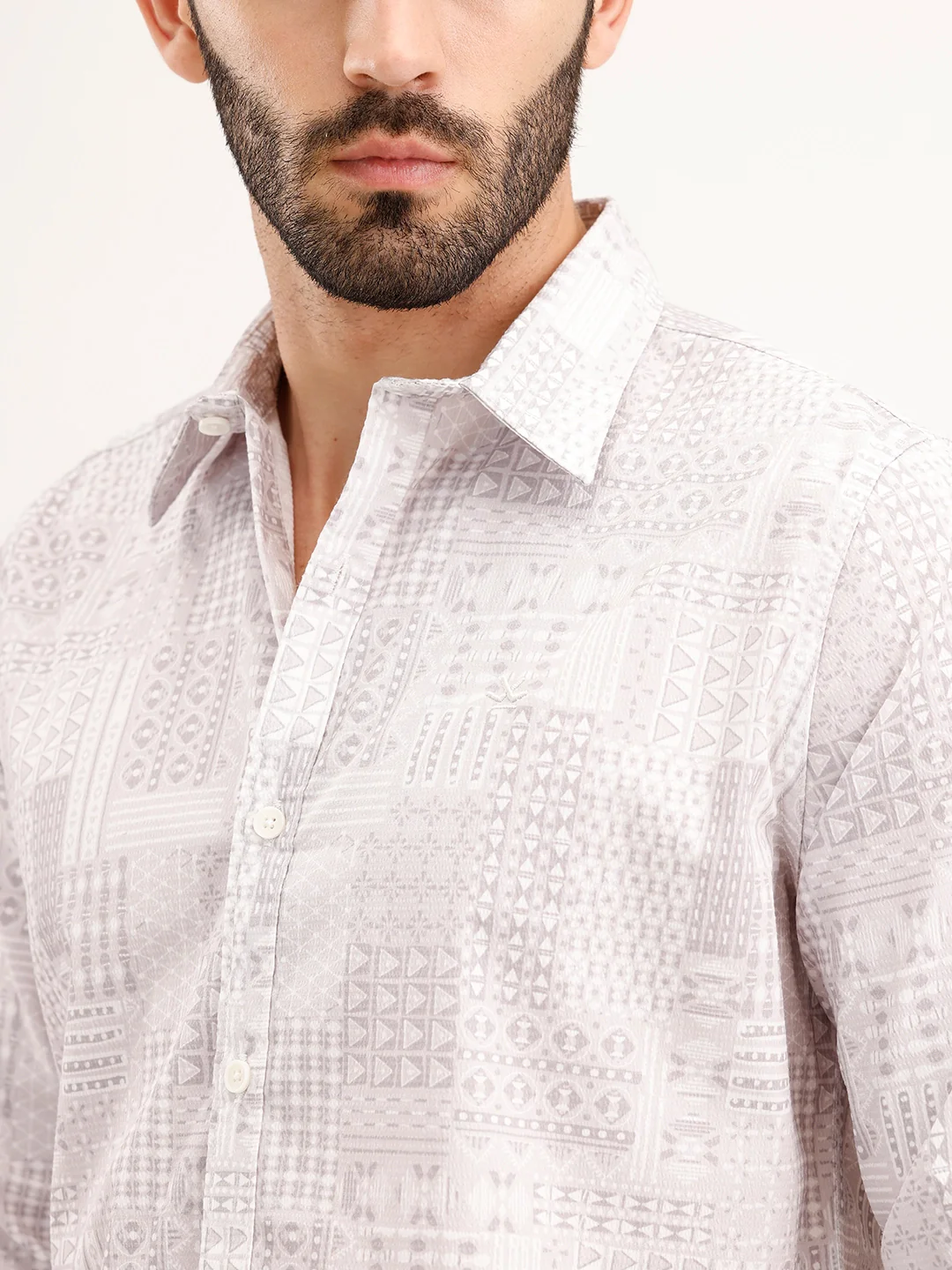 Textured Regular Fit AOP Shirt | Grey - Image 5