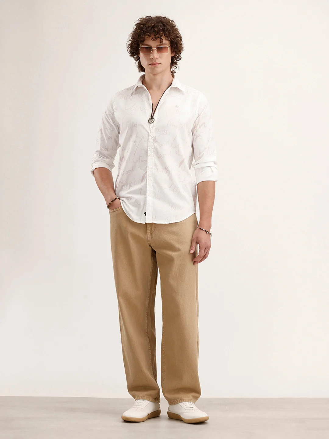 Textured Regular Fit AOP Shirt | White - Image 2