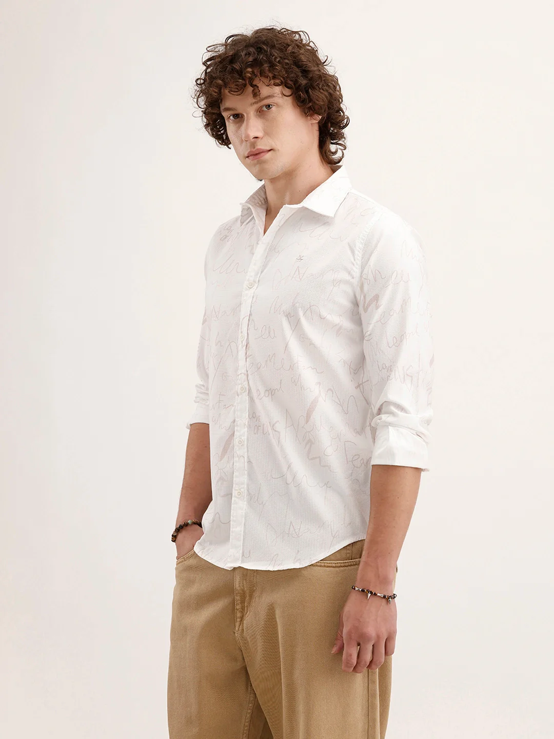 Textured Regular Fit AOP Shirt | White - Image 4