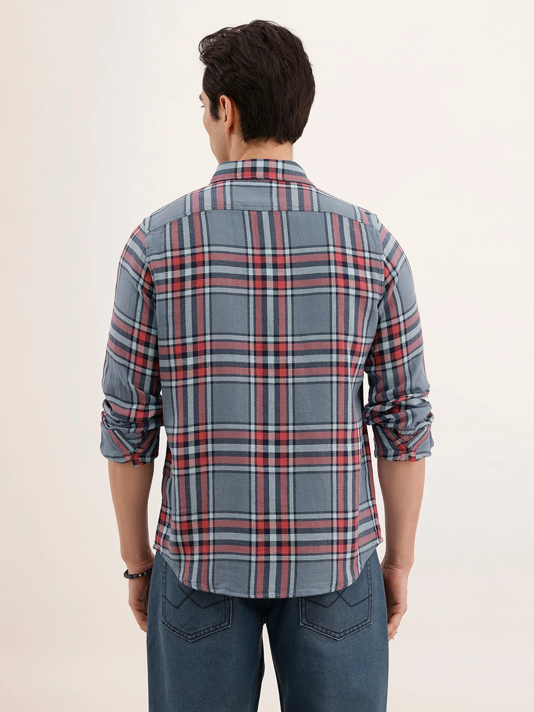 Textured Regular Fit Checkered Shirt | Blue - Image 3