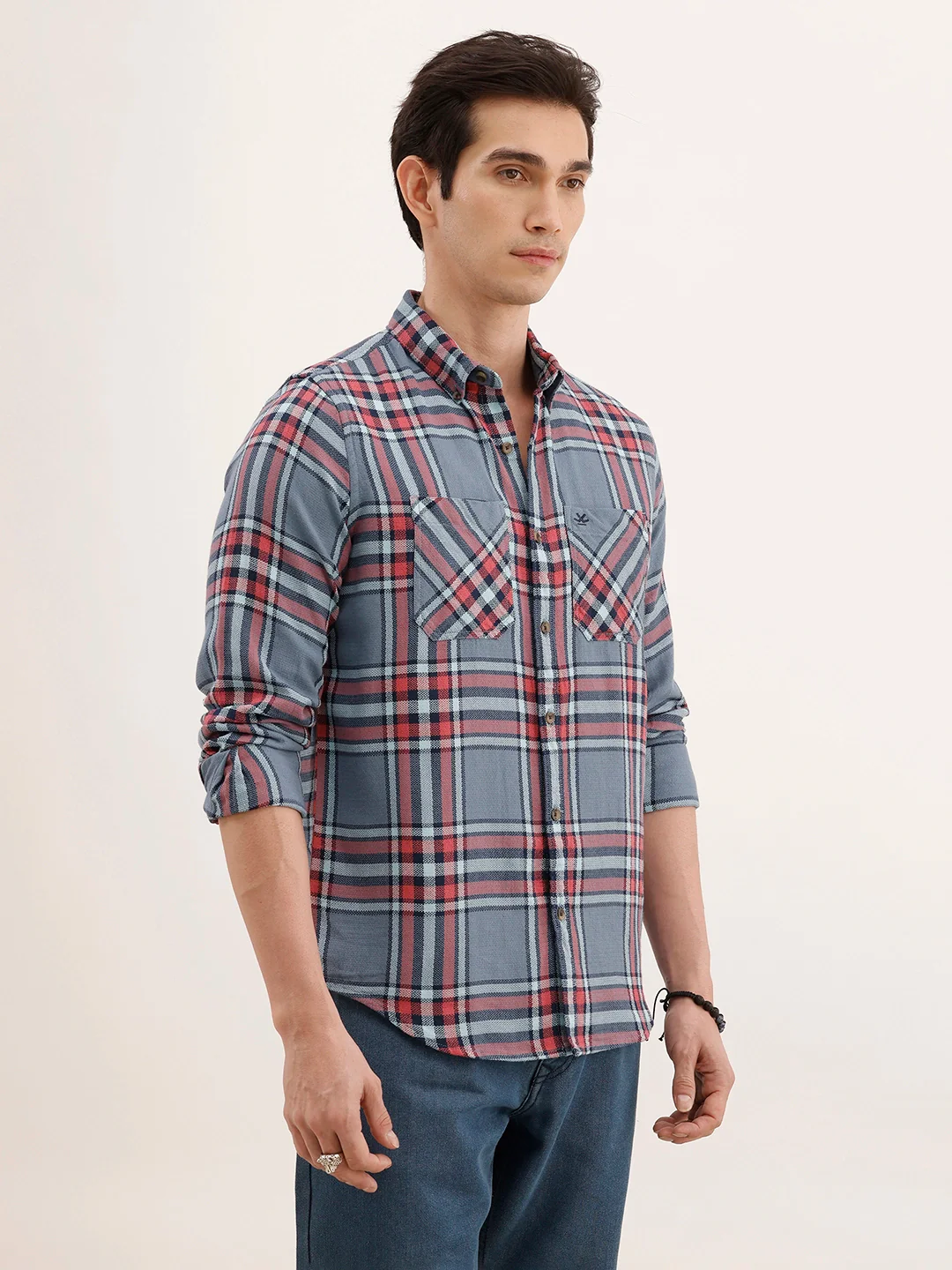 Textured Regular Fit Checkered Shirt | Blue - Image 4