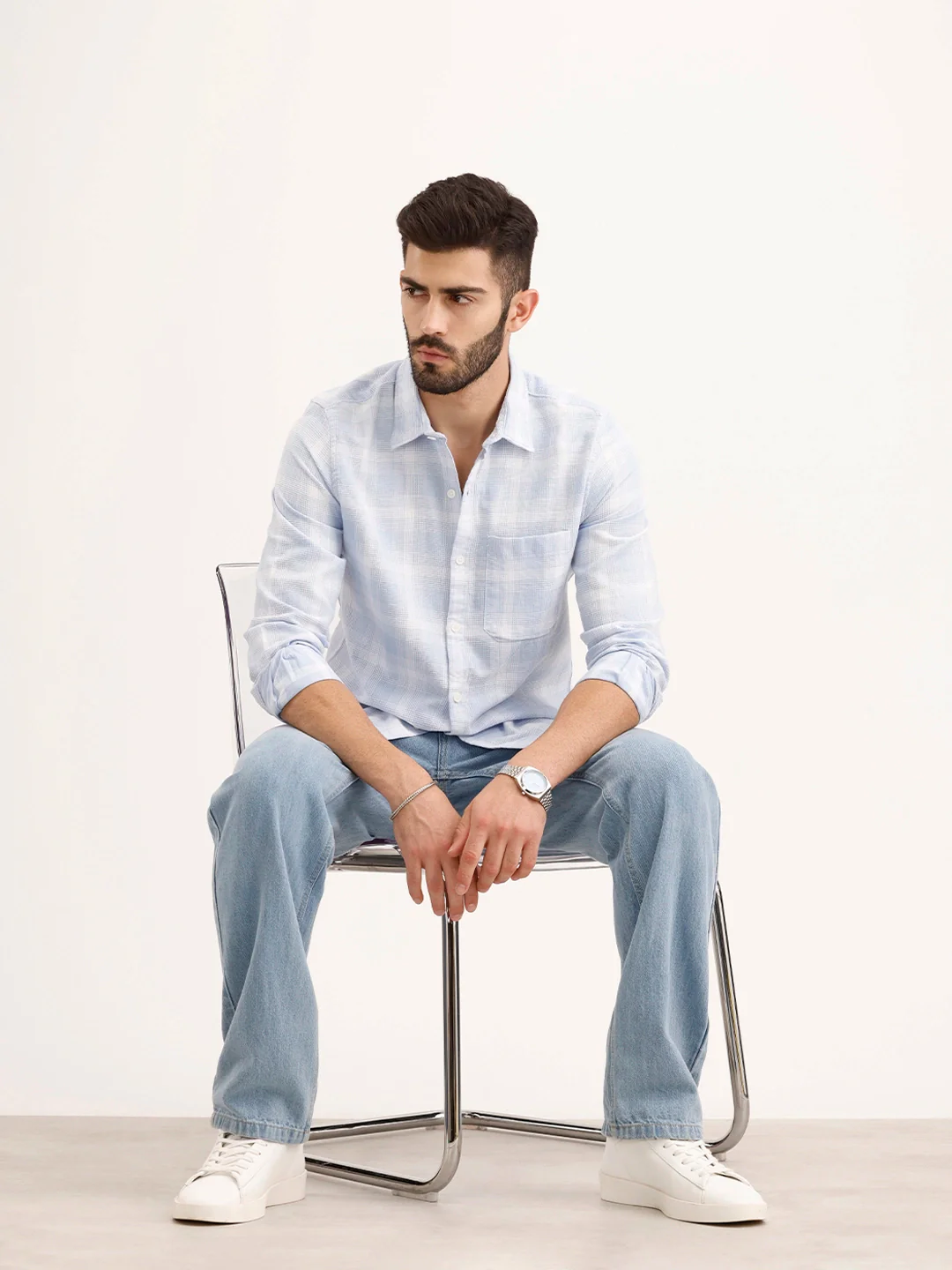 Textured Regular Fit Checkered Shirt | Blue - Image 2