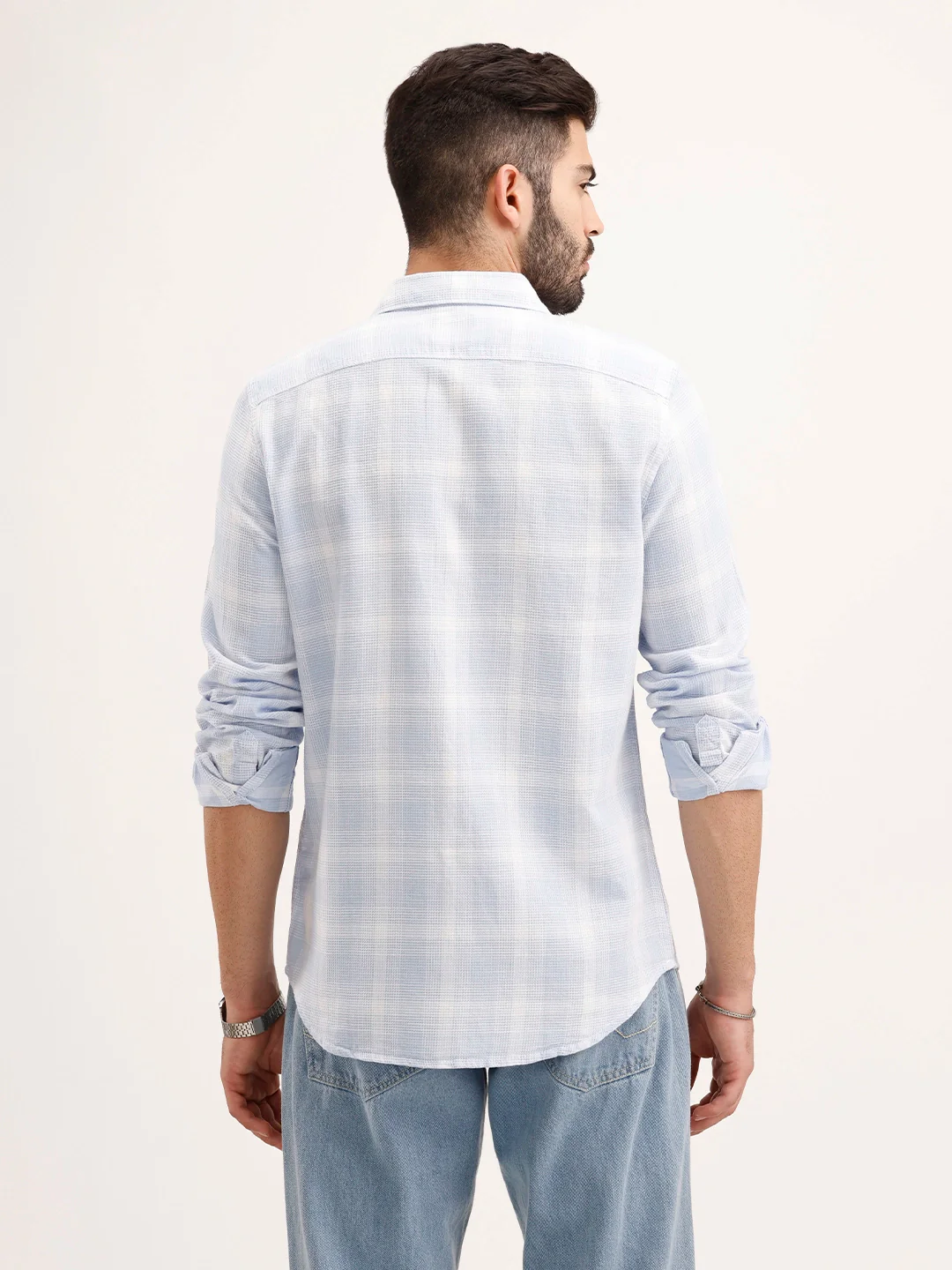 Textured Regular Fit Checkered Shirt | Blue - Image 3