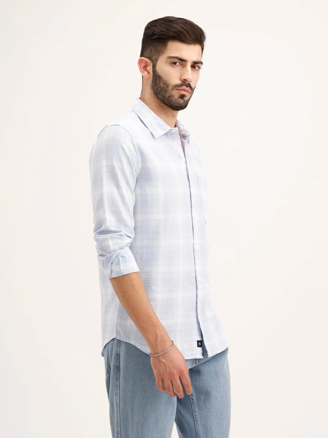 Textured Regular Fit Checkered Shirt | Blue - Image 4