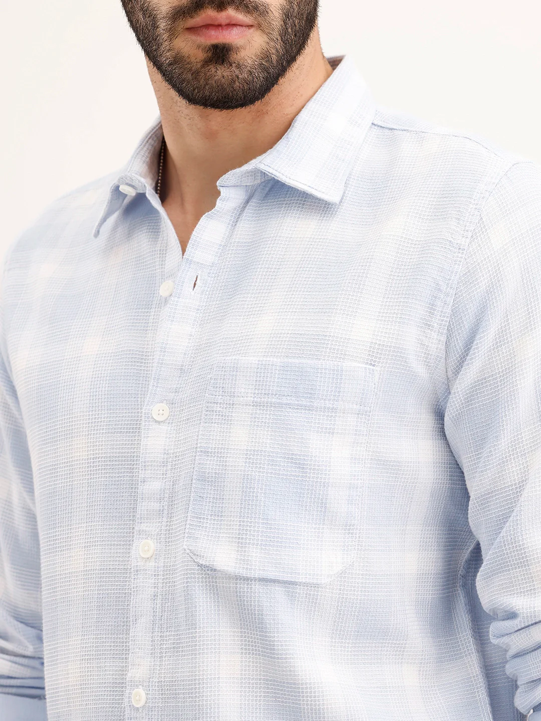 Textured Regular Fit Checkered Shirt | Blue - Image 5