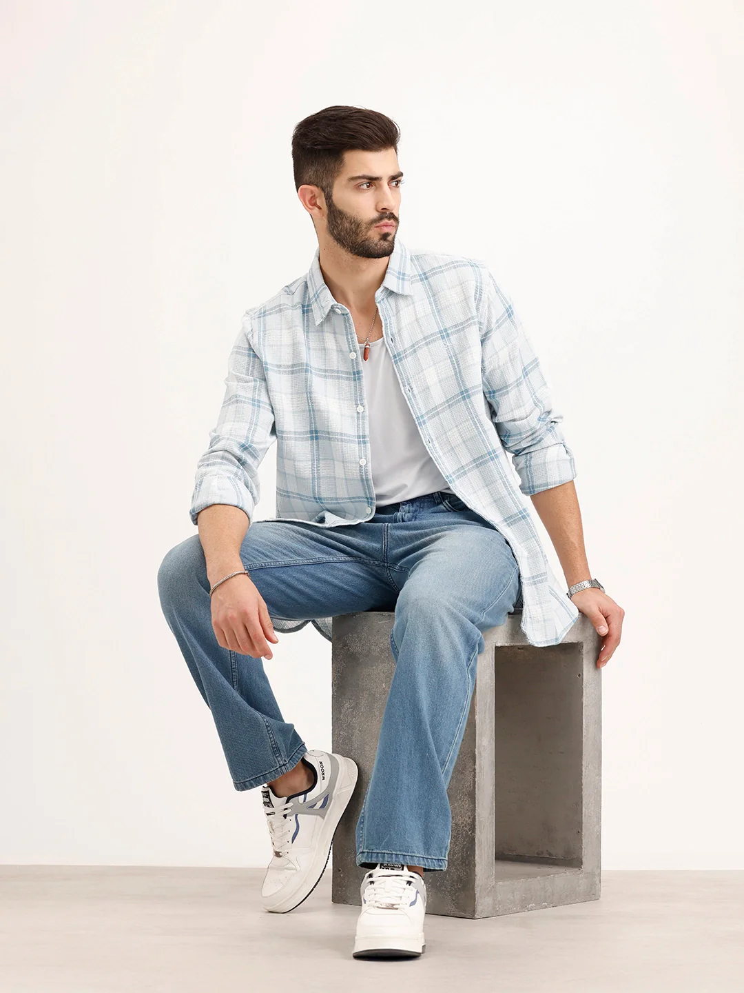 Textured Regular Fit Checkered Shirt | Blue - Image 2