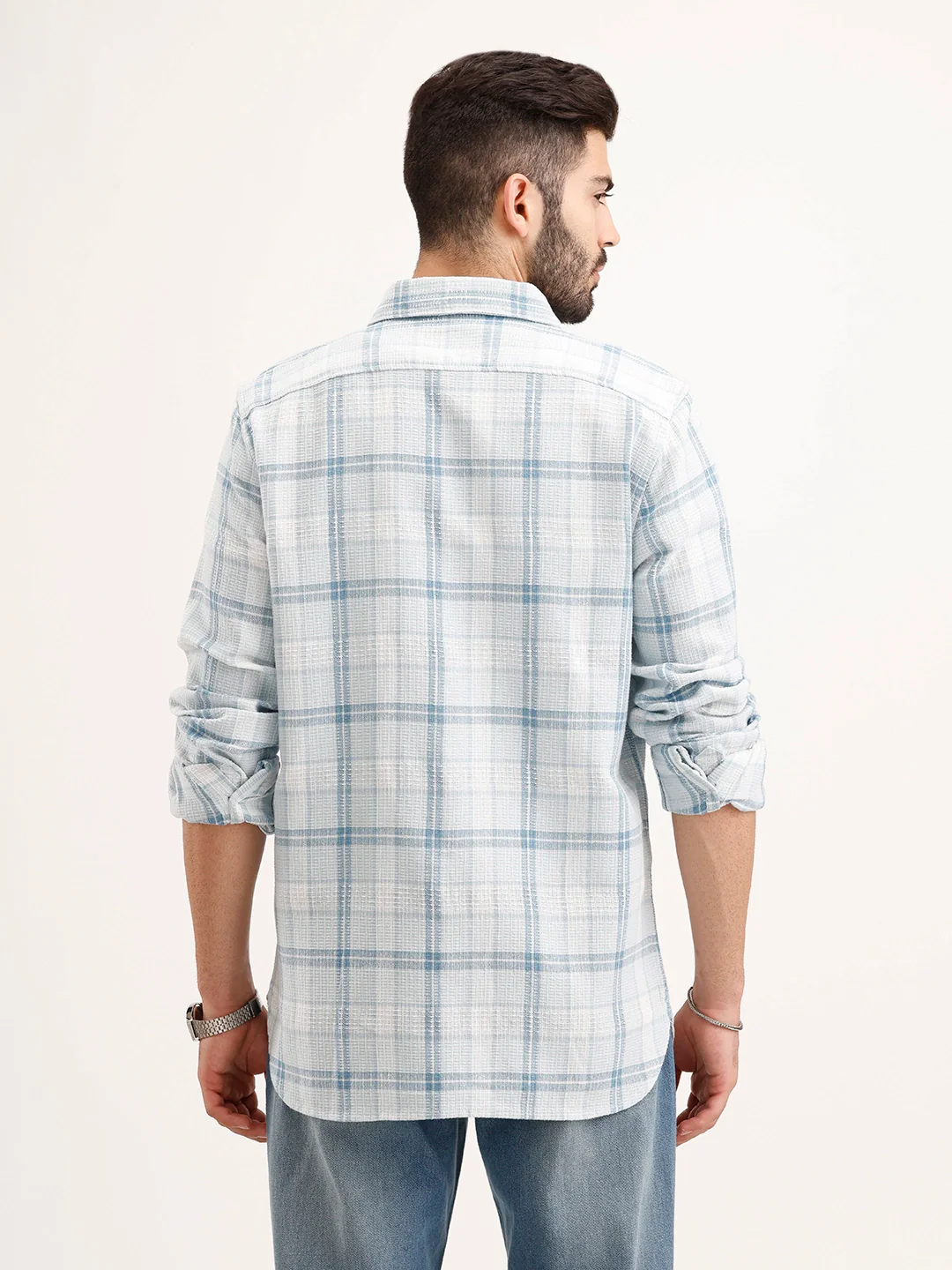 Textured Regular Fit Checkered Shirt | Blue - Image 3