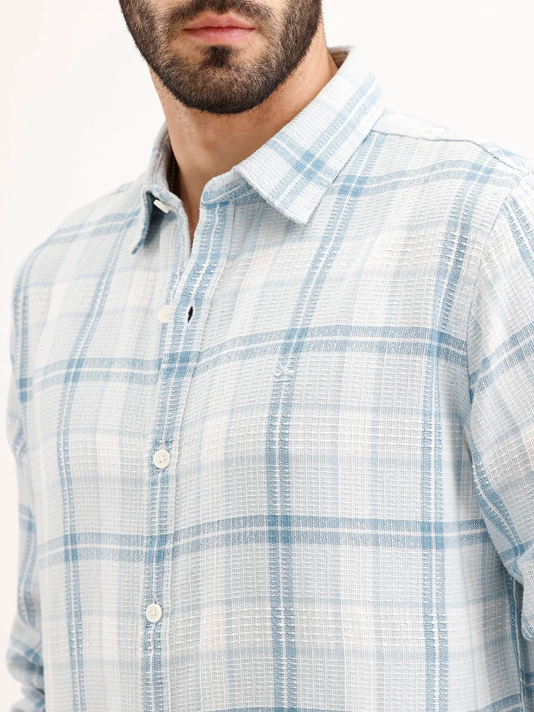 Textured Regular Fit Checkered Shirt | Blue - Image 5