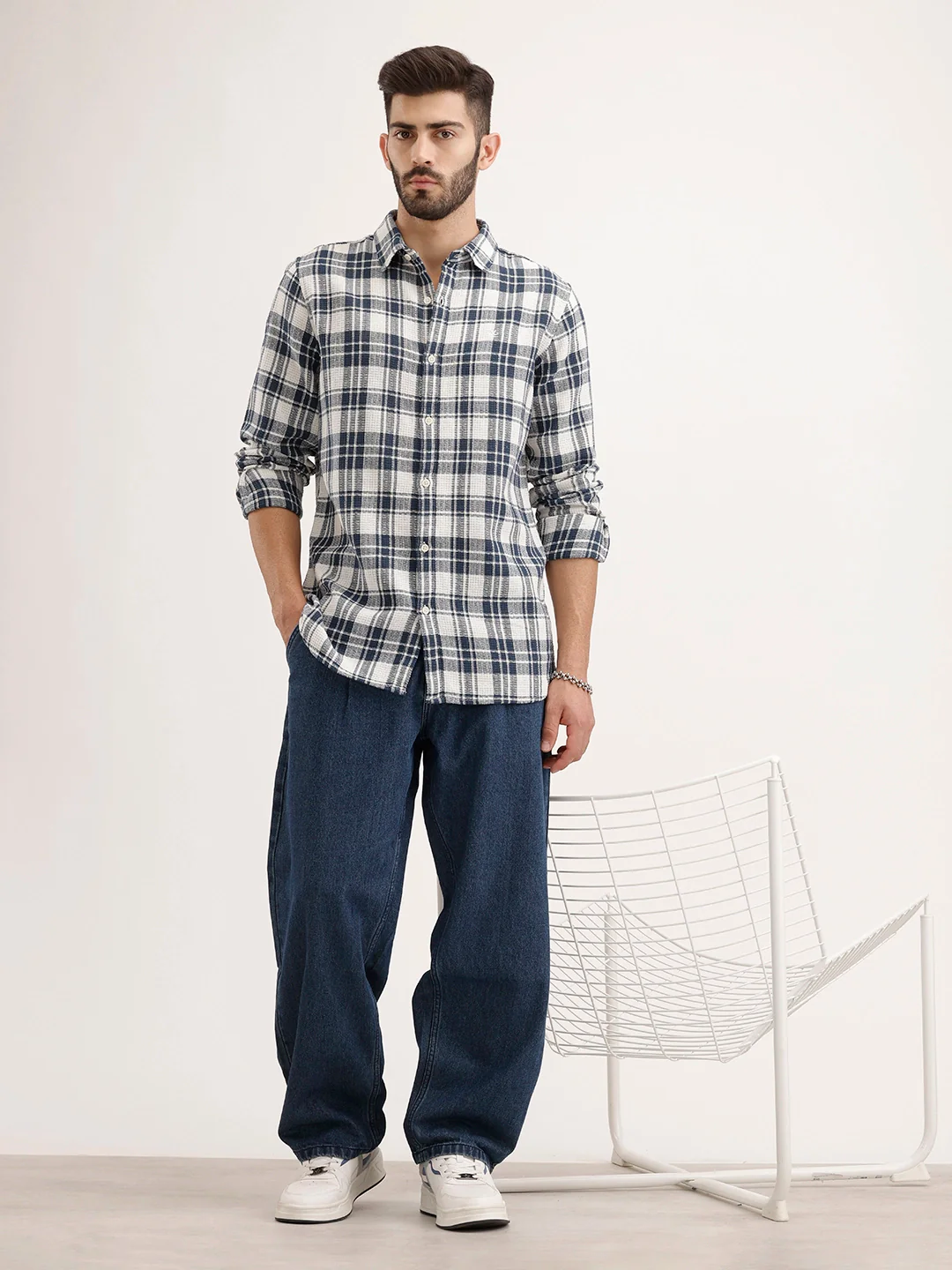 Textured Regular Fit Checkered Shirt | Blue - Image 2
