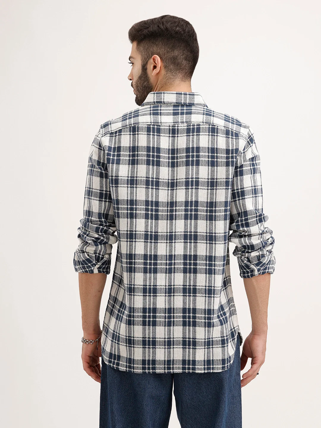 Textured Regular Fit Checkered Shirt | Blue - Image 3