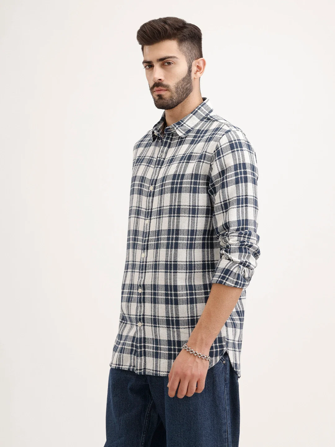Textured Regular Fit Checkered Shirt | Blue - Image 4