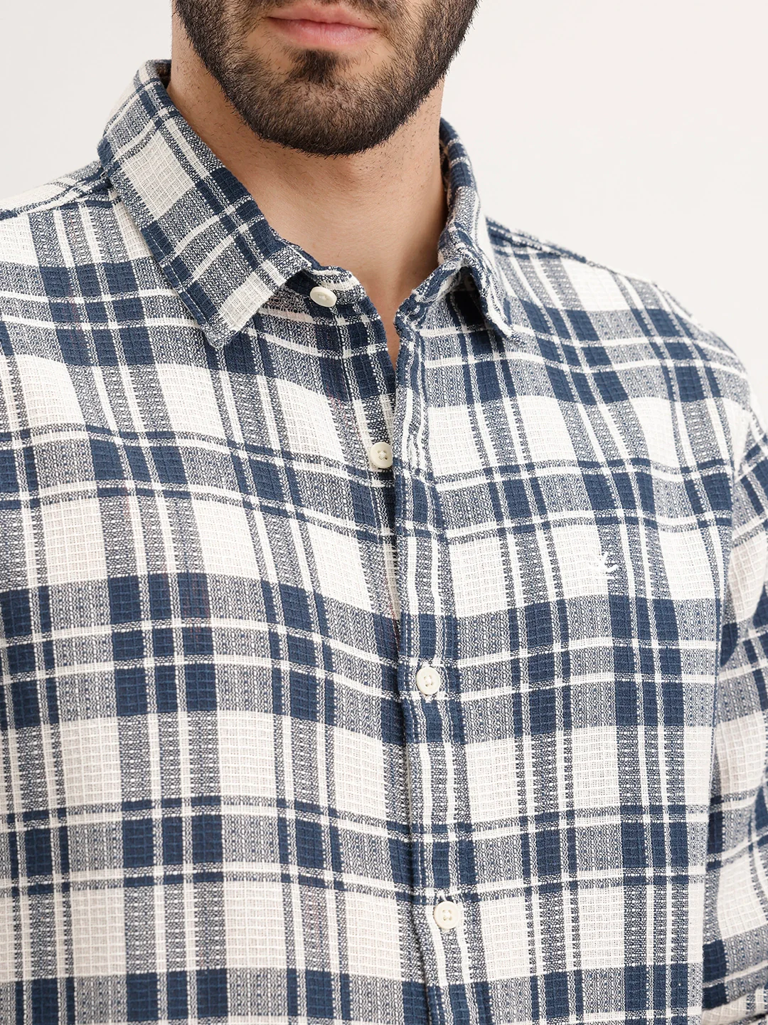 Textured Regular Fit Checkered Shirt | Blue - Image 5