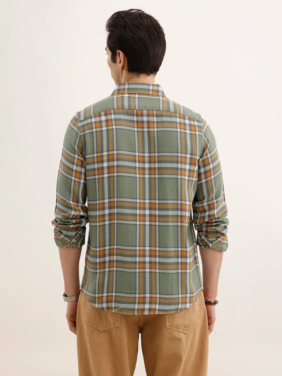 Textured Regular Fit Checkered Shirt | Green - Image 3