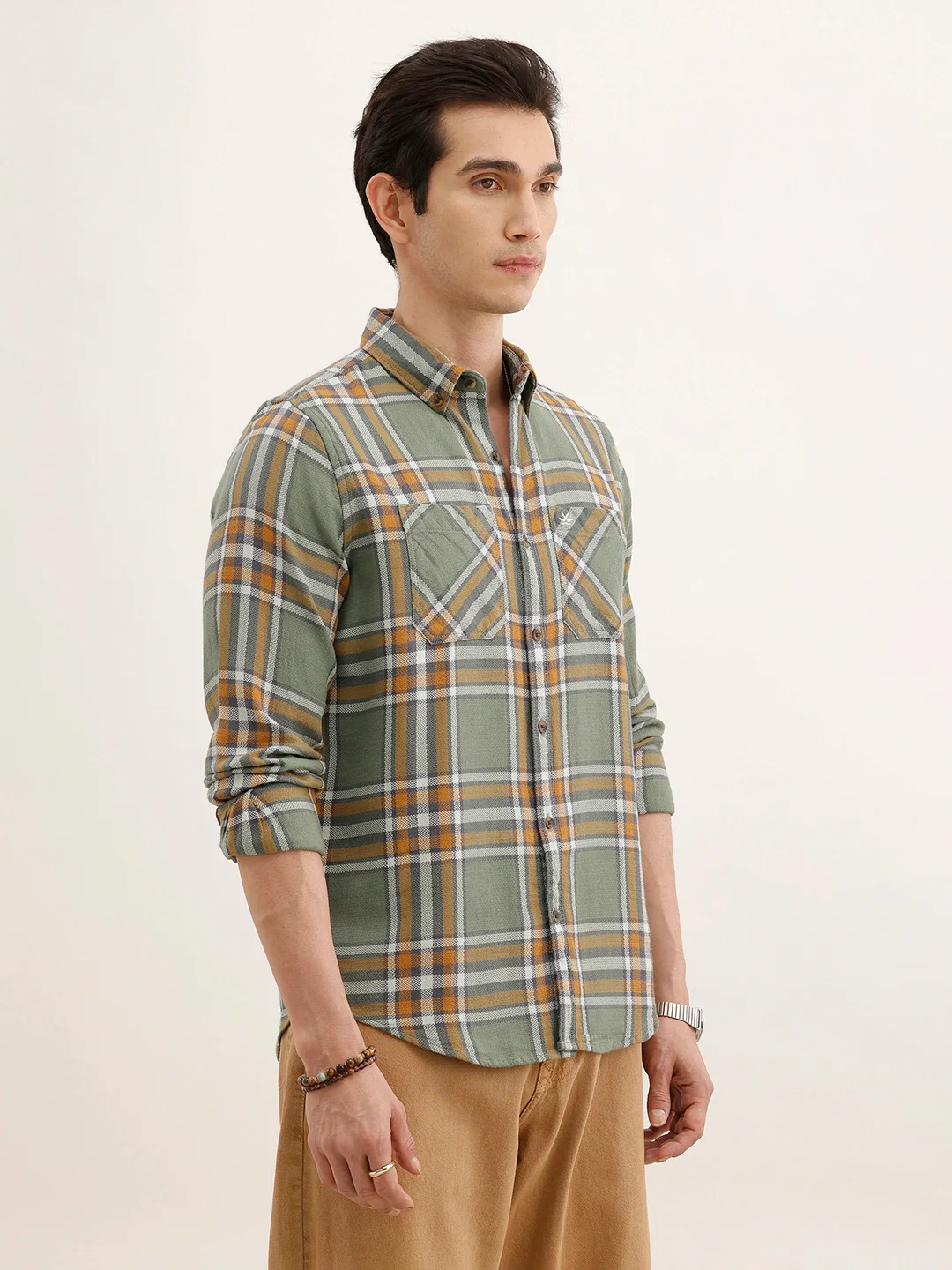 Textured Regular Fit Checkered Shirt | Green - Image 4