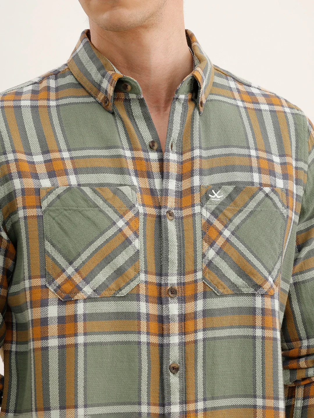 Textured Regular Fit Checkered Shirt | Green - Image 5