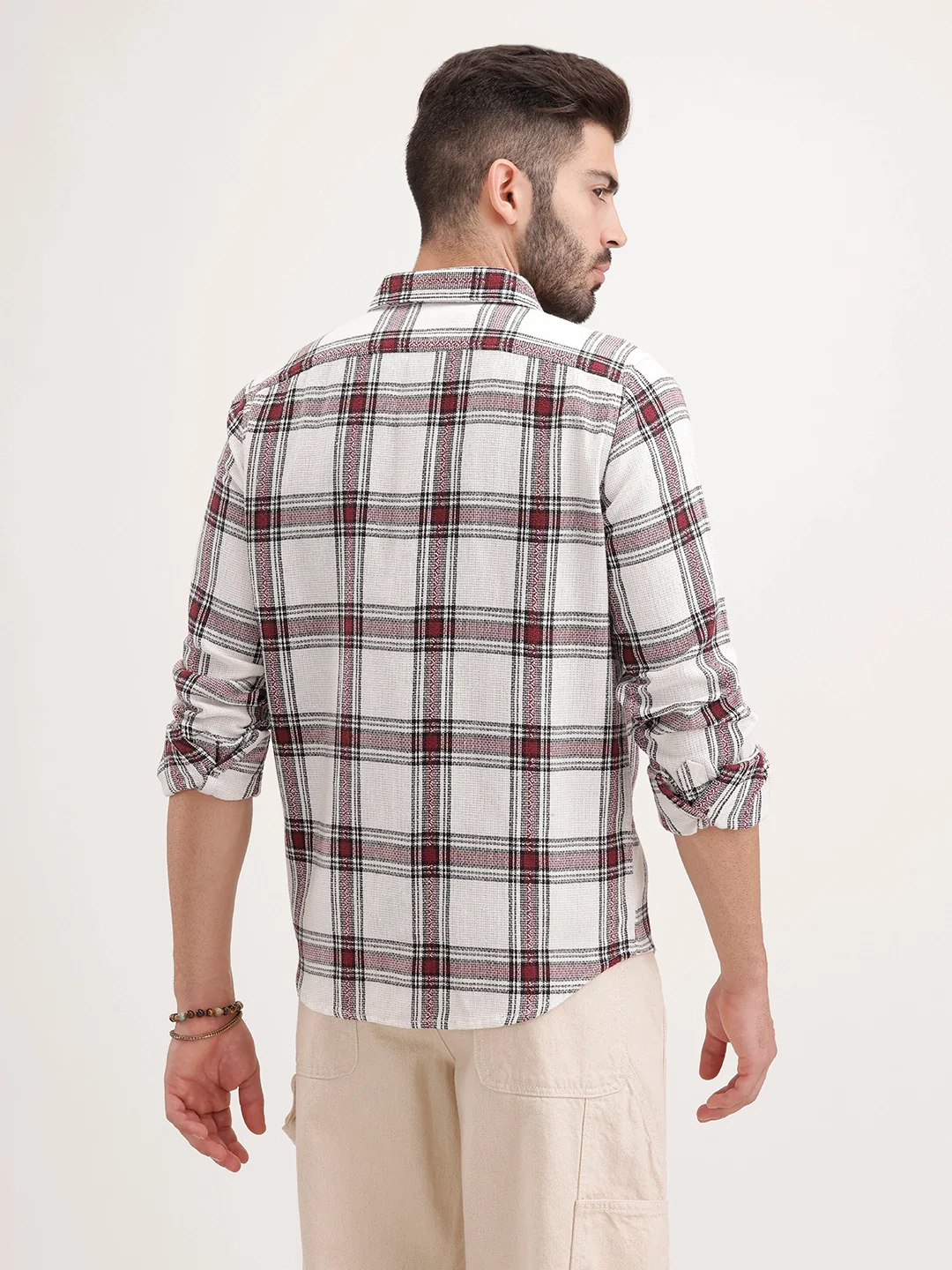 Textured Regular Fit Checkered Shirt | Maroon - Image 3
