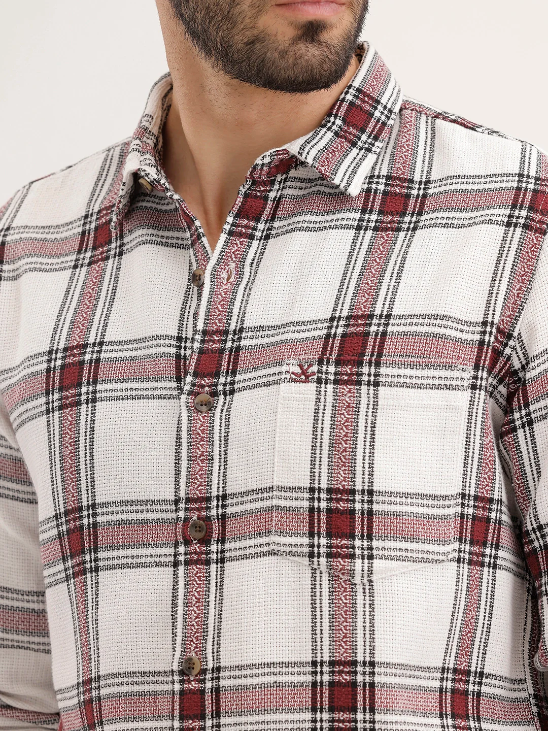 Textured Regular Fit Checkered Shirt | Maroon - Image 5