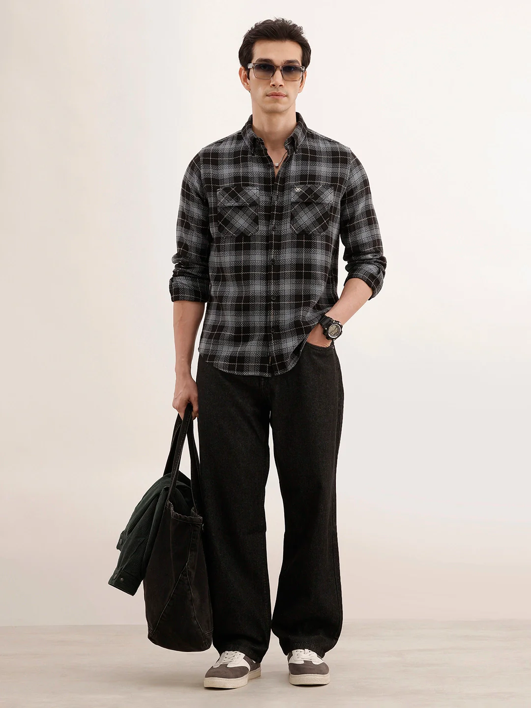 Textured Regular Fit Double Pocket Shirt | Black - Image 2