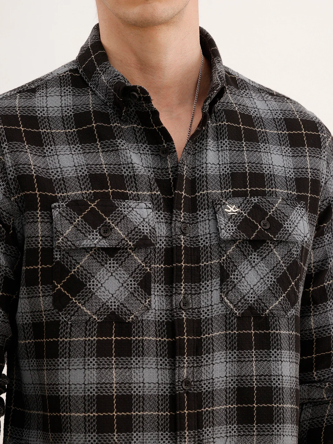 Textured Regular Fit Double Pocket Shirt | Black - Image 5