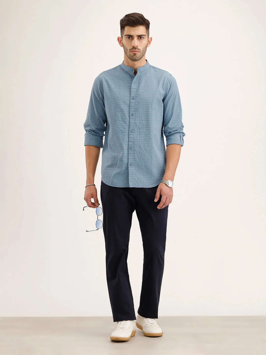 Textured Regular Fit Full Sleeved Shirt | Blue - Image 2