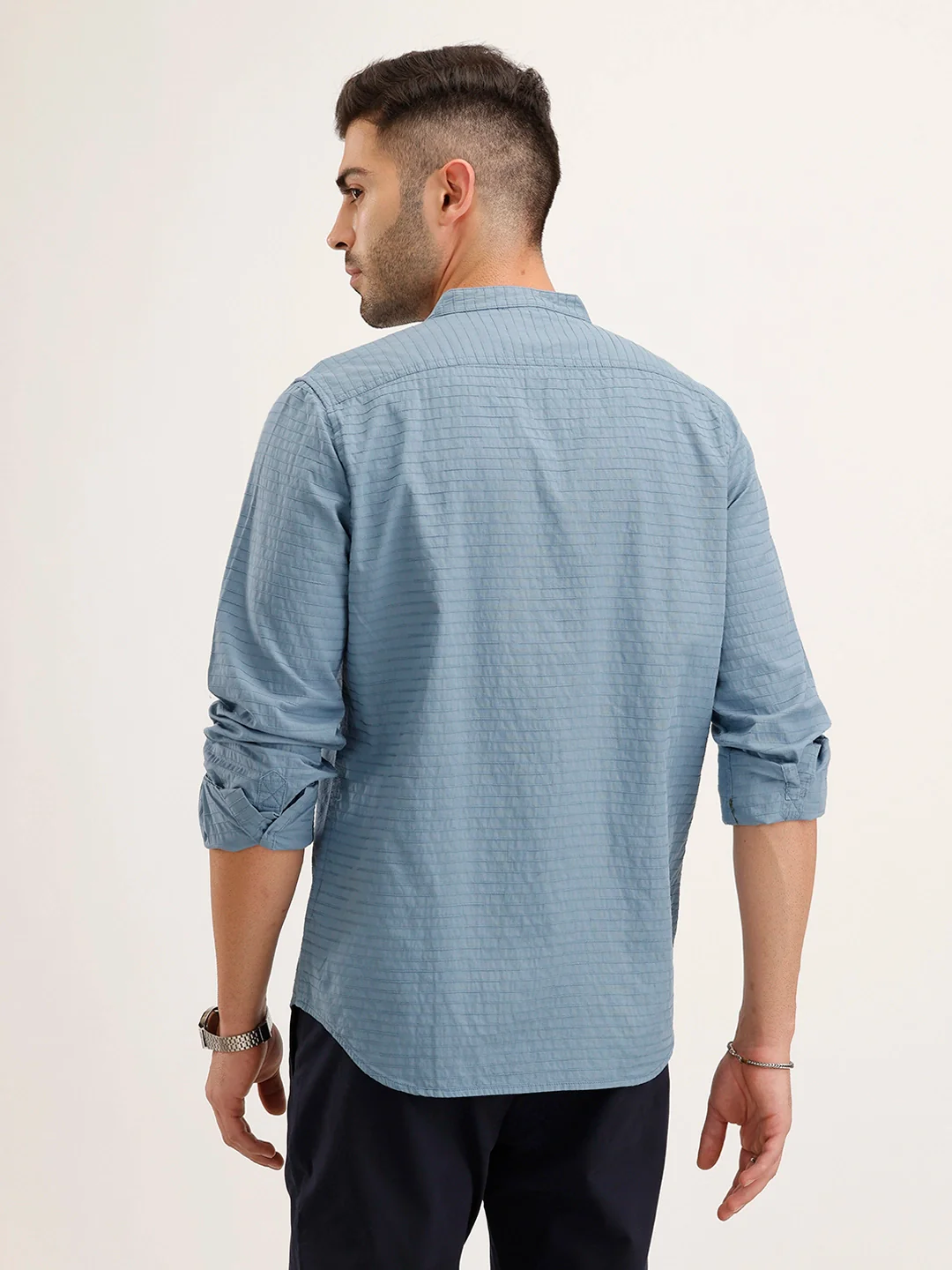Textured Regular Fit Full Sleeved Shirt | Blue - Image 3