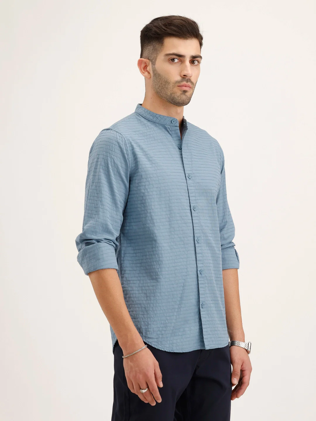 Textured Regular Fit Full Sleeved Shirt | Blue - Image 4