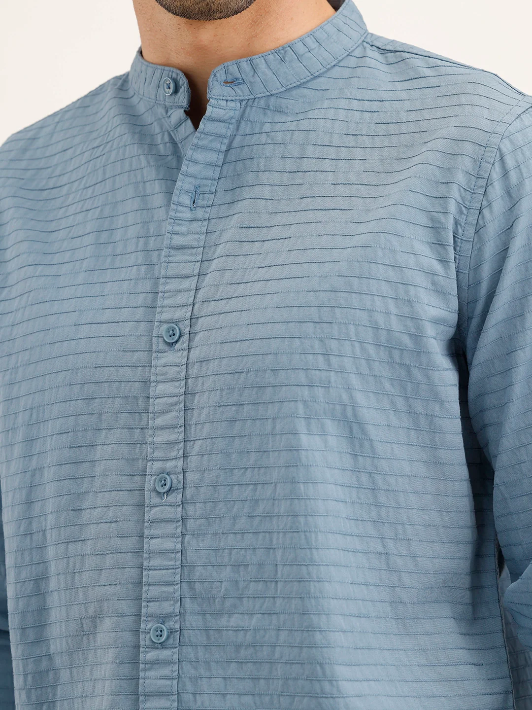 Textured Regular Fit Full Sleeved Shirt | Blue - Image 5
