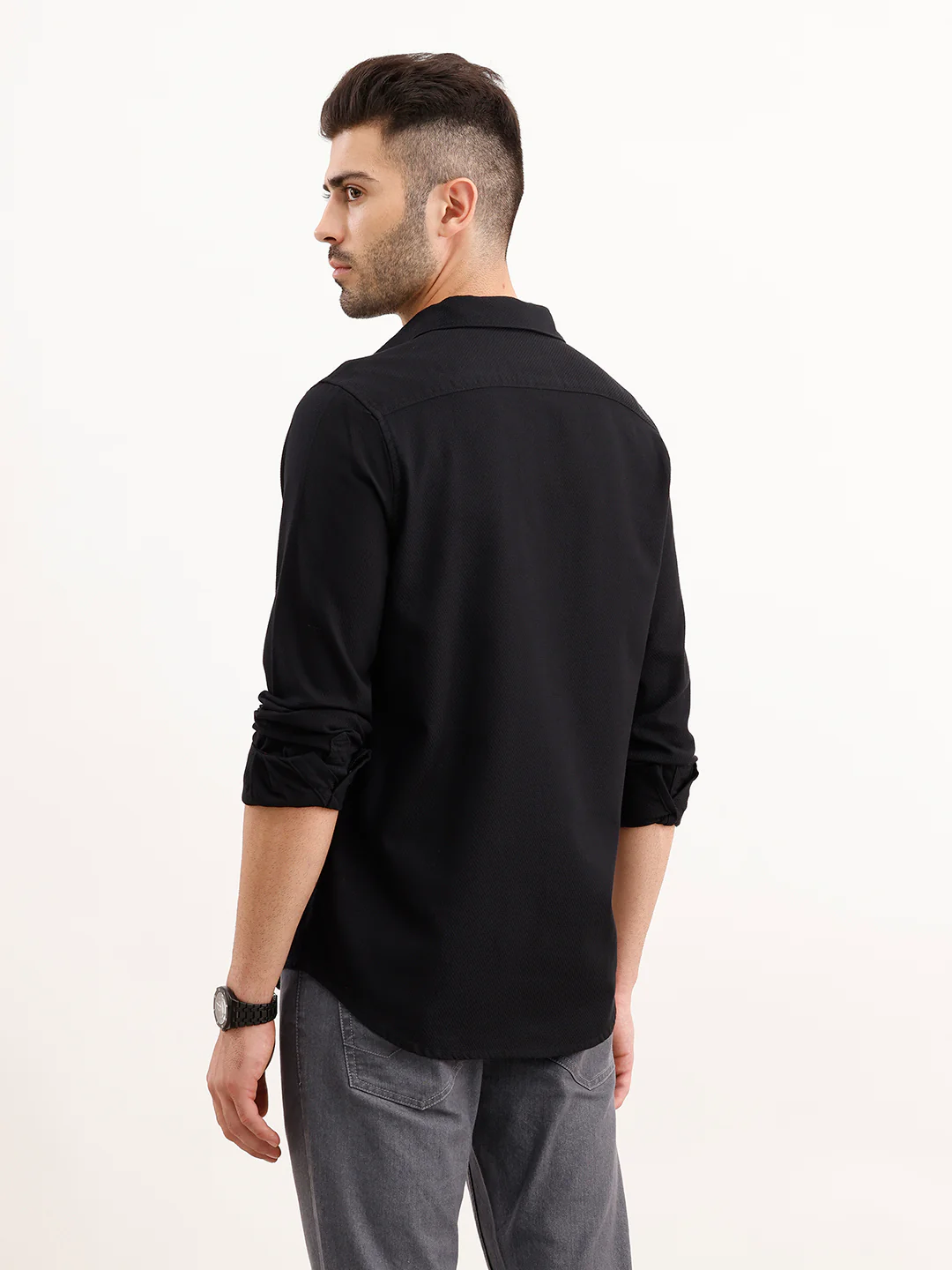 Textured Regular Fit Shirt | Black - Image 3