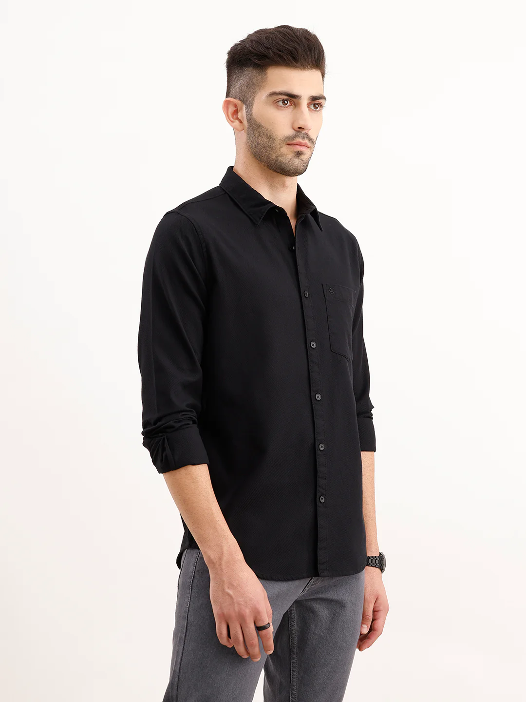 Textured Regular Fit Shirt | Black - Image 4