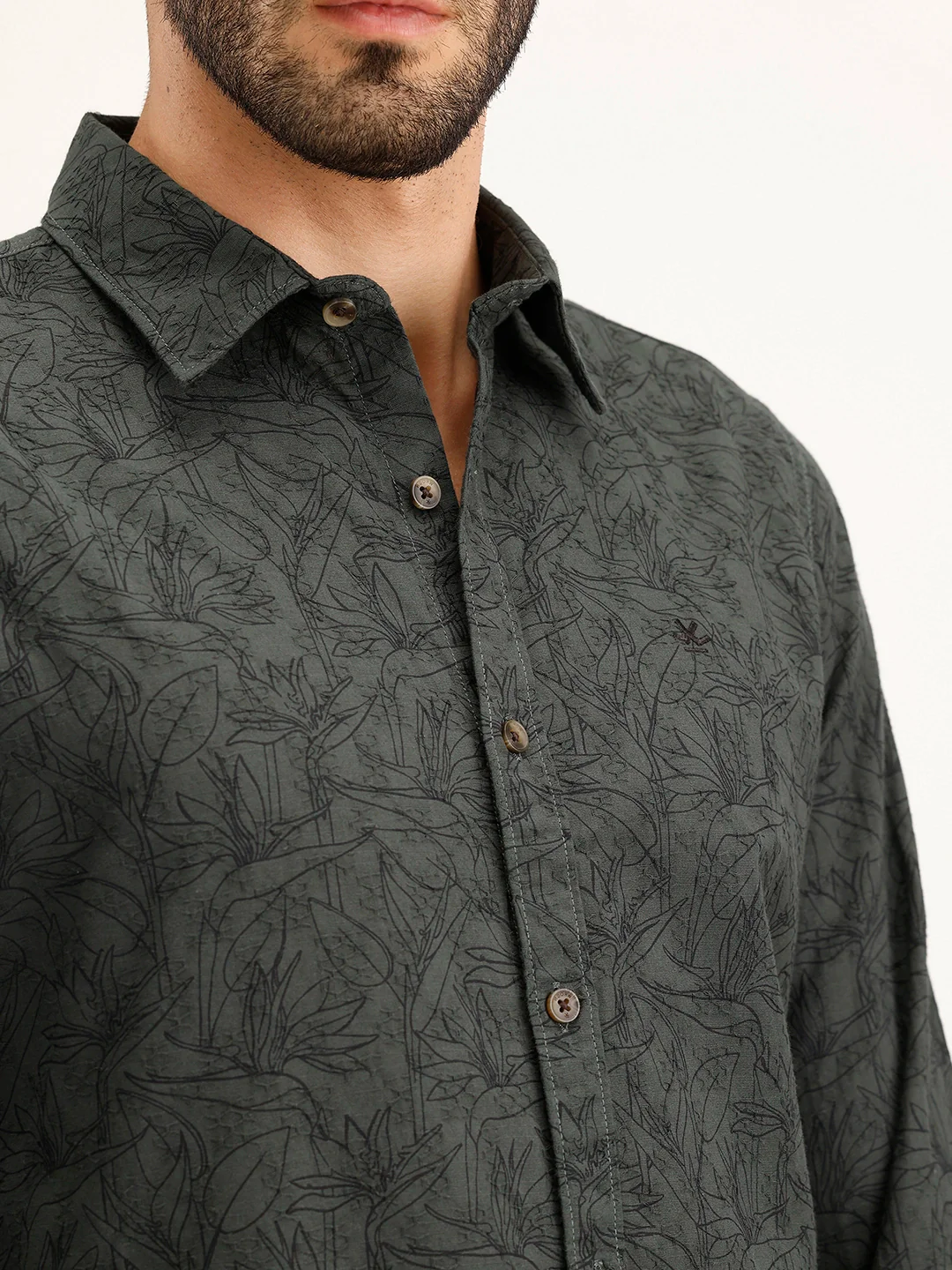 Textured Regular Fit Shirt | Dark Green - Image 5