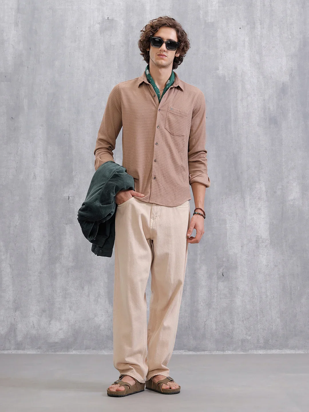 Textured Regular Fit Shirt  | Khaki - Image 2