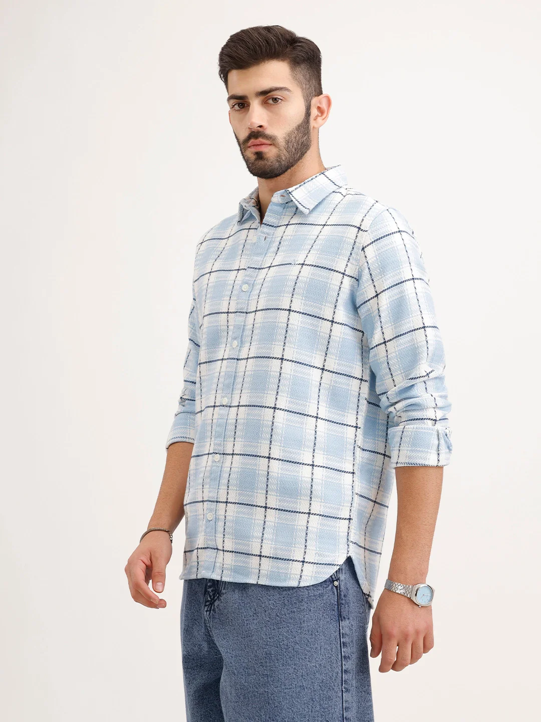 Textured Regular Fit Shirt | Light Blue - Image 4