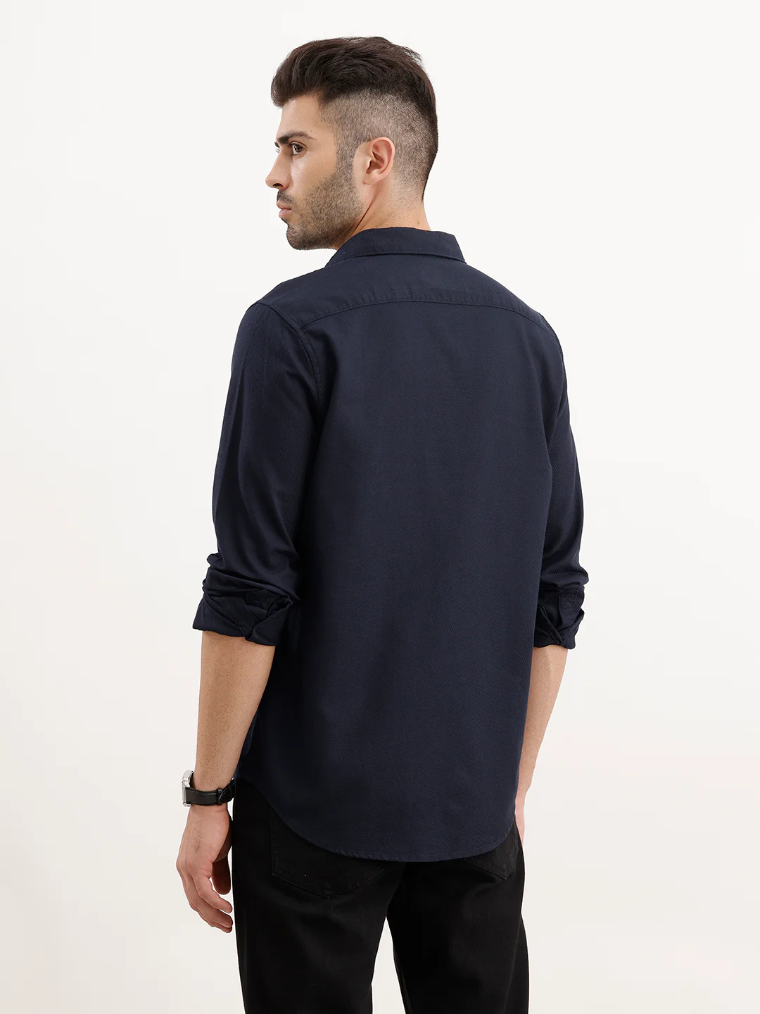 Textured Regular Fit Shirt | Navy Blue - Image 3