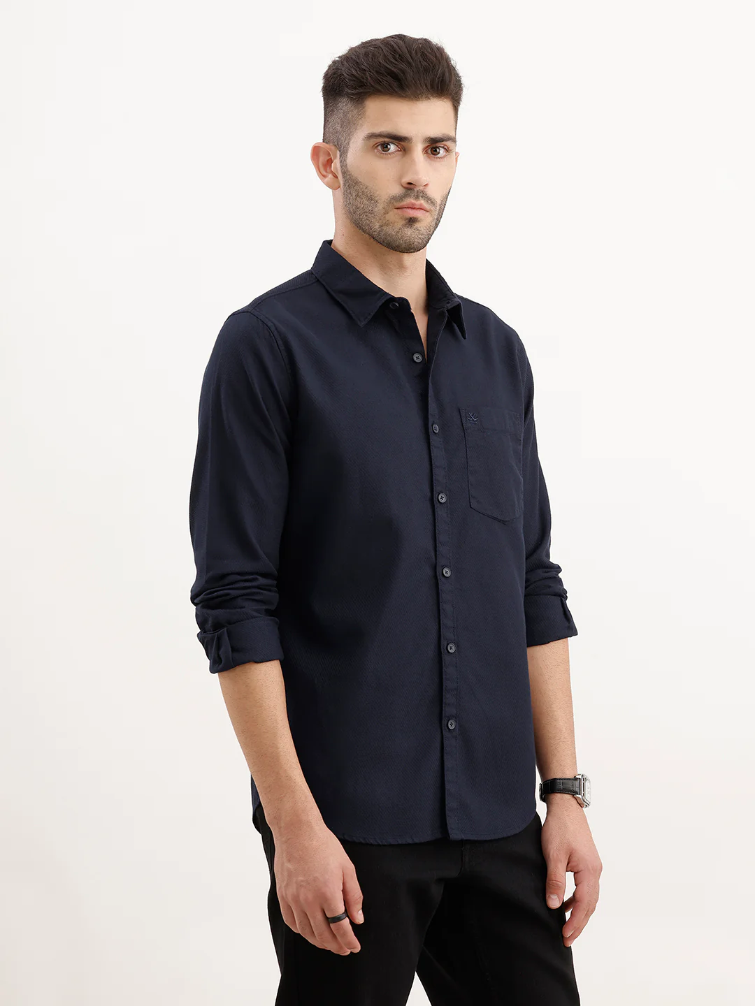 Textured Regular Fit Shirt | Navy Blue - Image 4