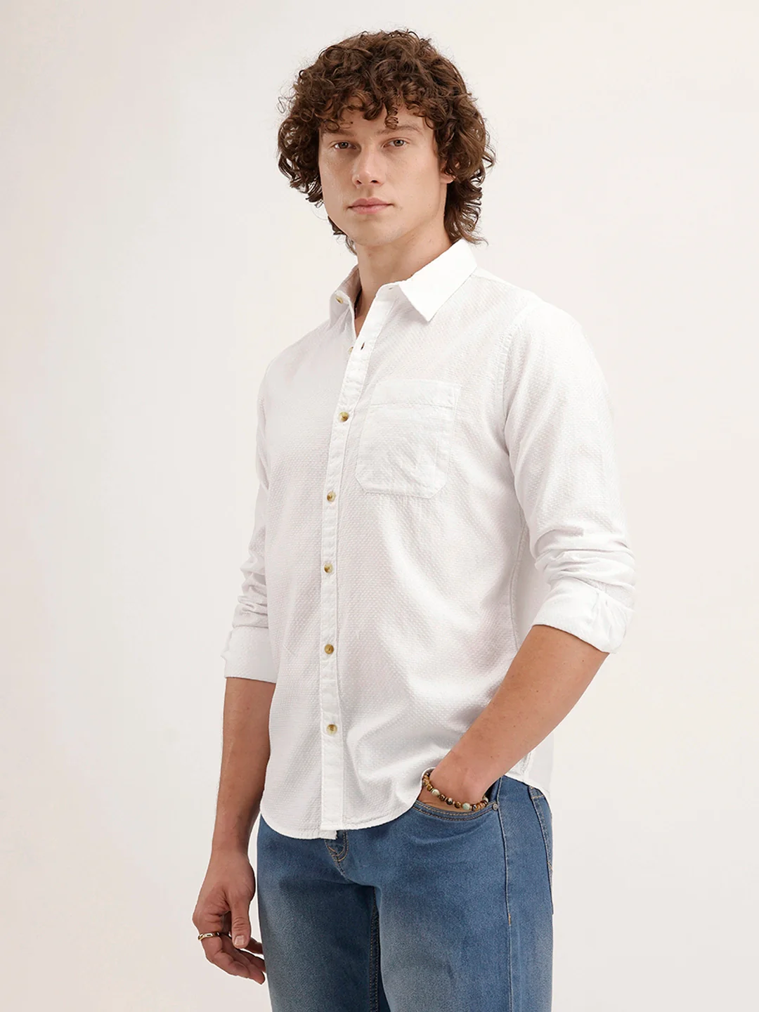 Textured Regular Fit Shirt | White - Image 4