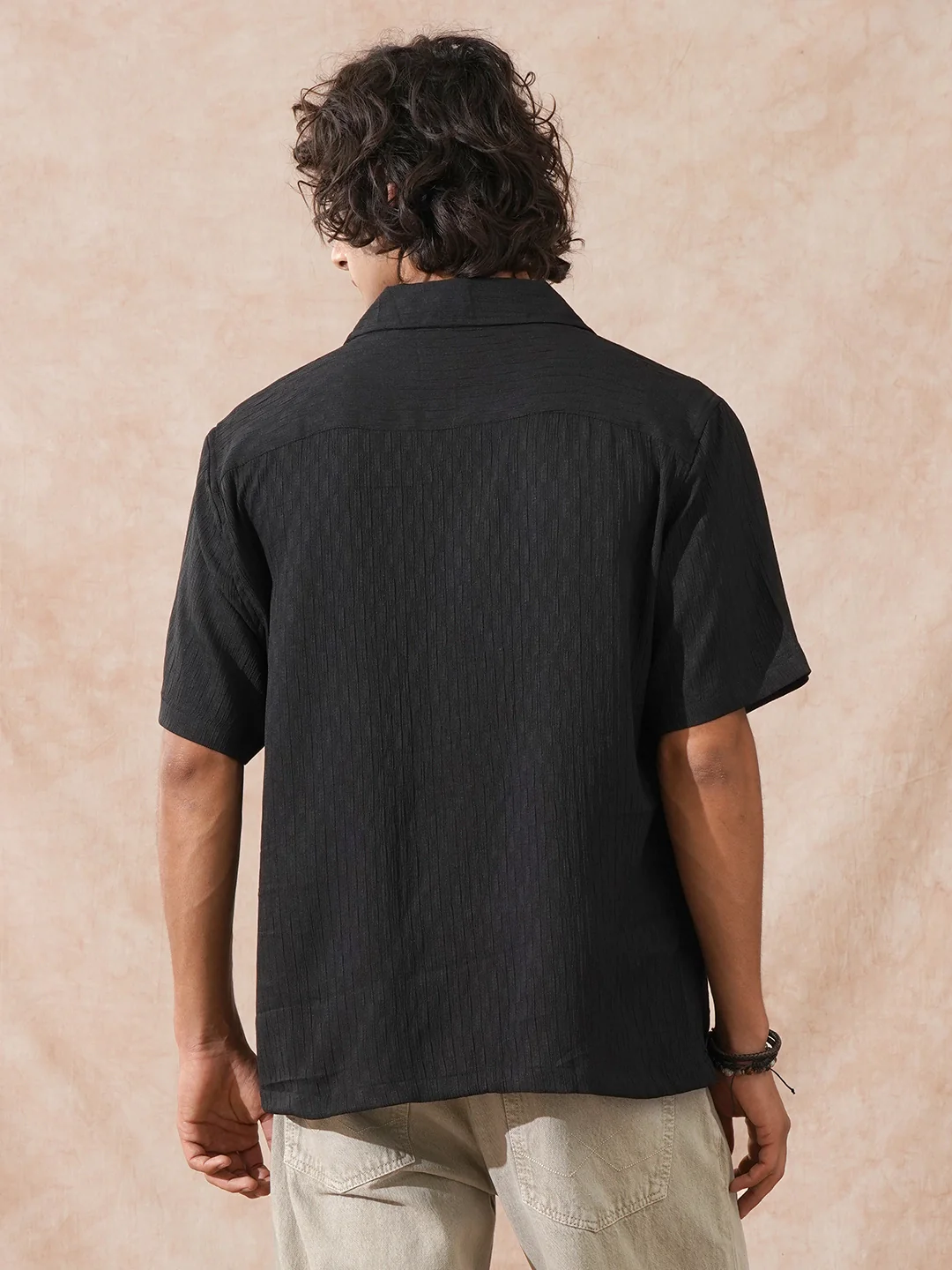 Textured Resort Collar Shirt | Black - Image 4