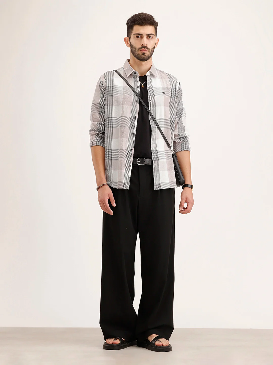 Textured Slim Fit Checkered Shirt | Grey - Image 2
