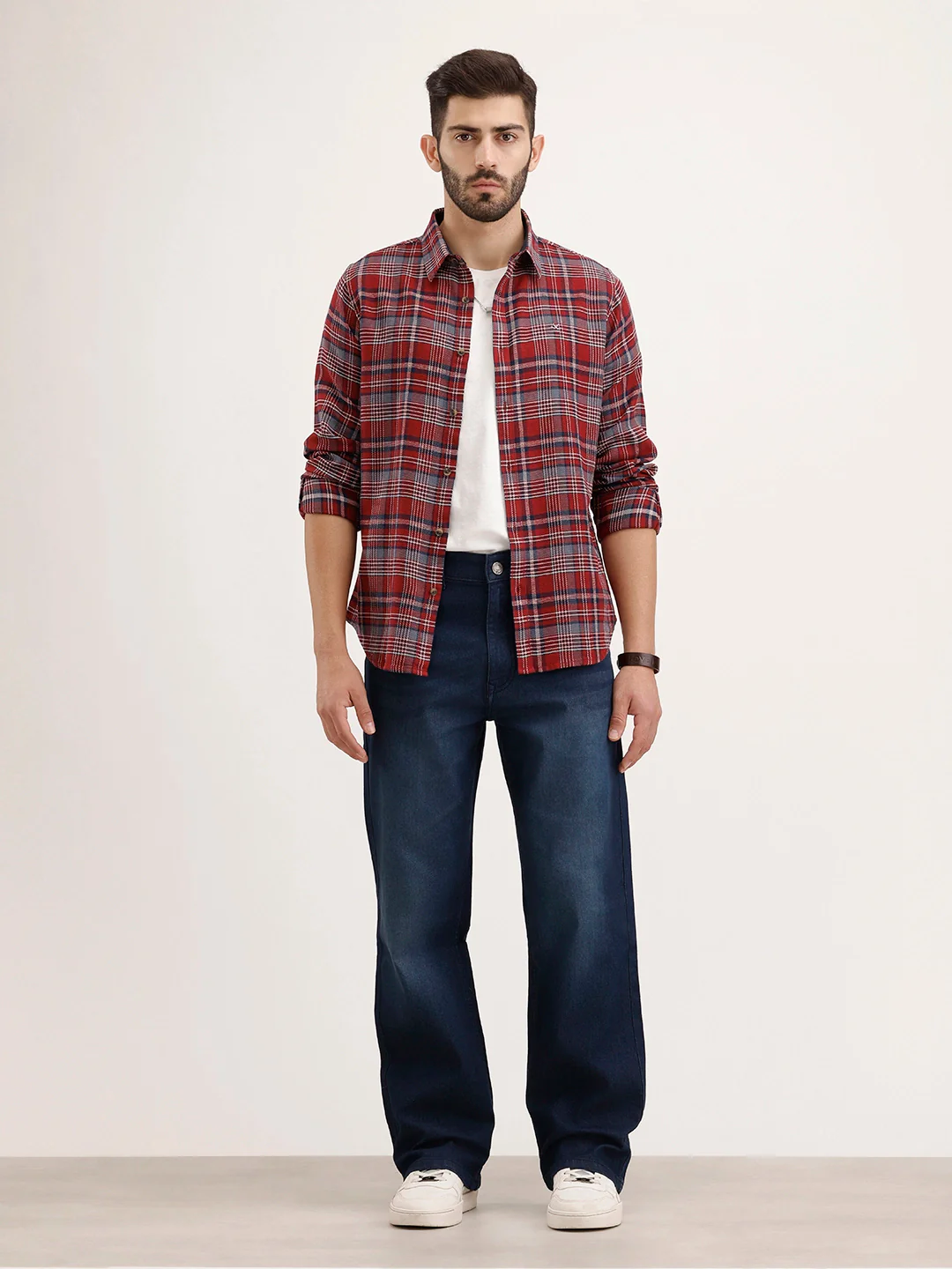 Textured Slim Fit Checkered Shirt | Maroon - Image 2