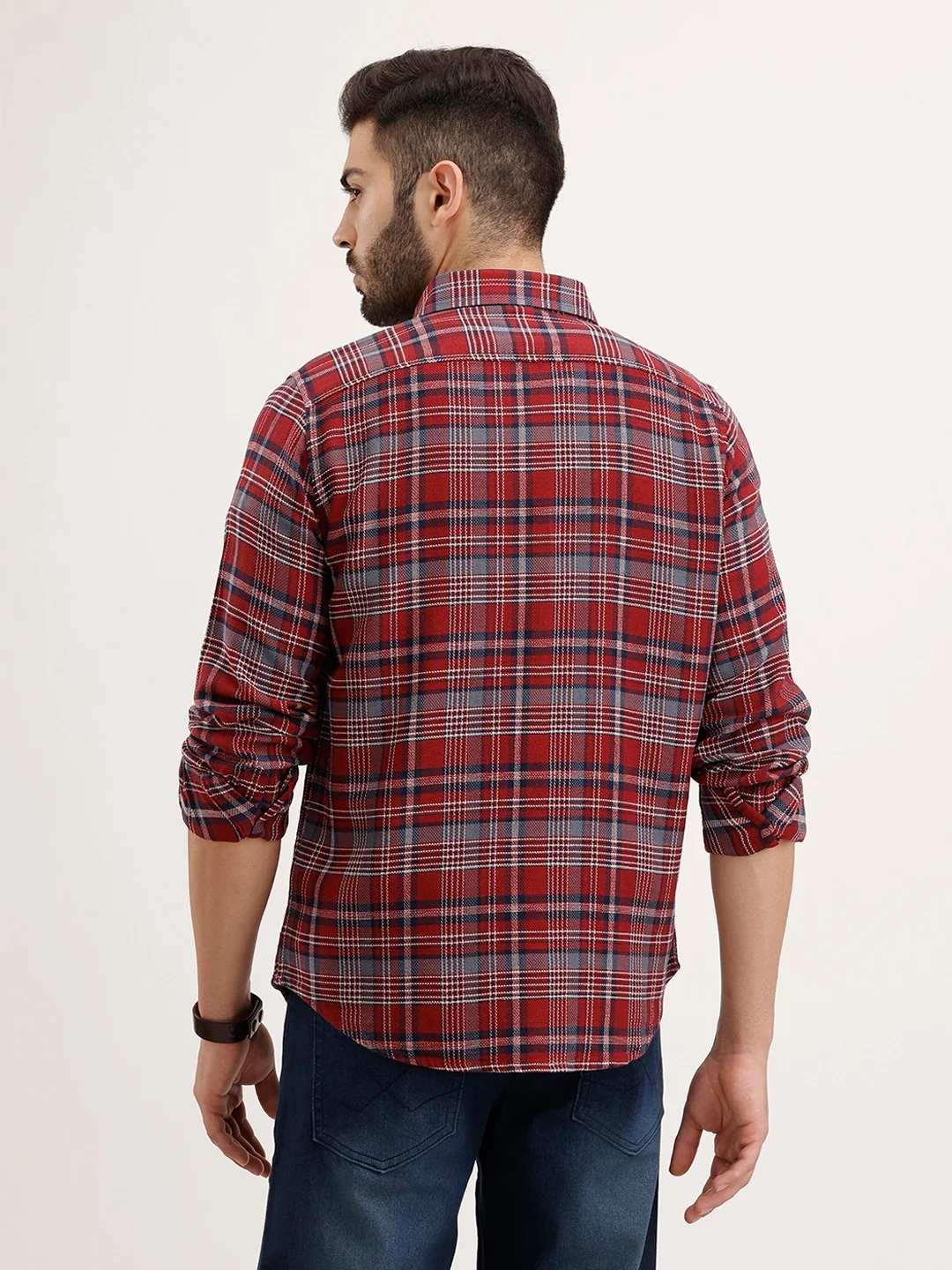Textured Slim Fit Checkered Shirt | Maroon - Image 3