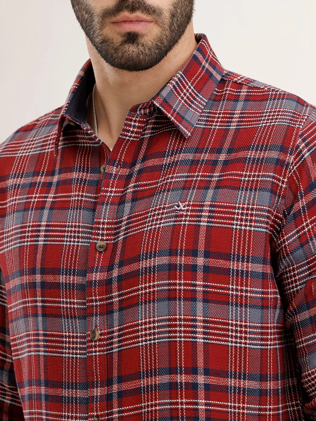 Textured Slim Fit Checkered Shirt | Maroon - Image 5