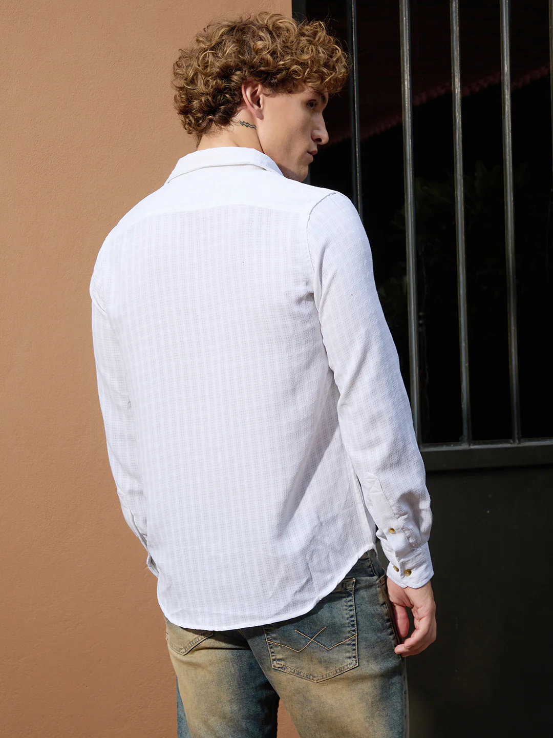 Textured Slim Fit Dobby Shirt | White - Image 3