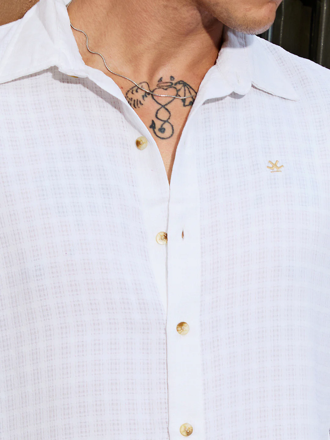 Textured Slim Fit Dobby Shirt | White - Image 5
