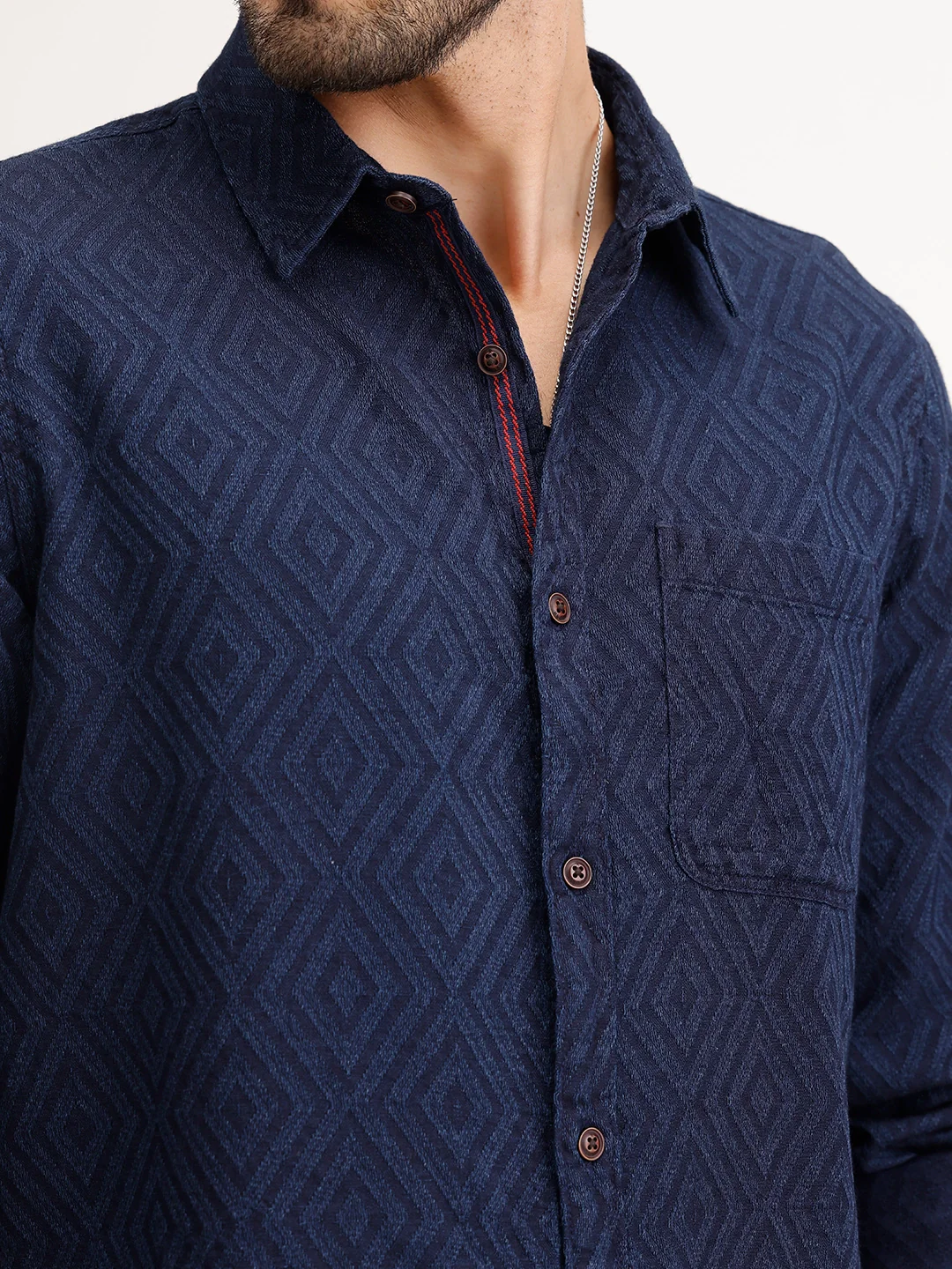 Textured Slim Fit Full Sleeve Shirt | Navy Blue - Image 5