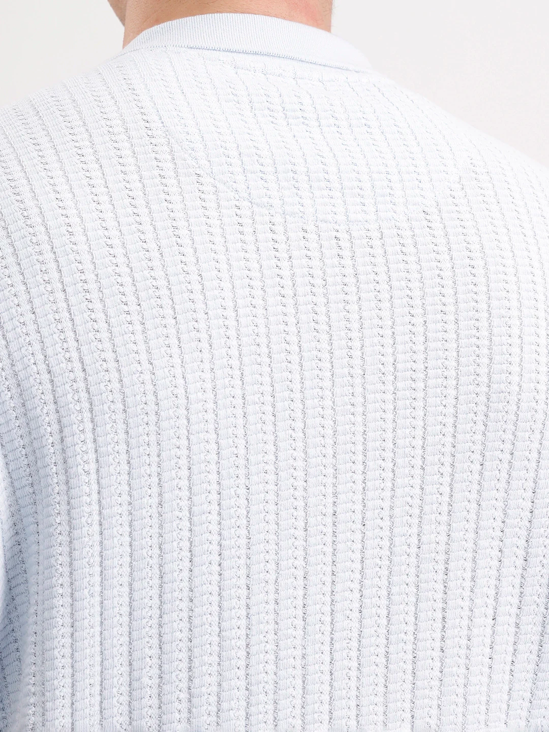 Textured Slim Fit Polo T-Shirt  | Light Blue - Image 5