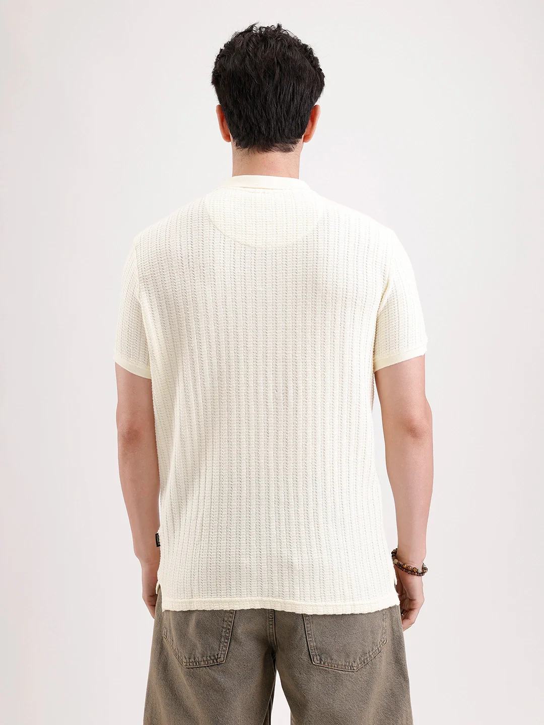 Textured Slim Fit Polo T-Shirt  | Yellow - Image 3