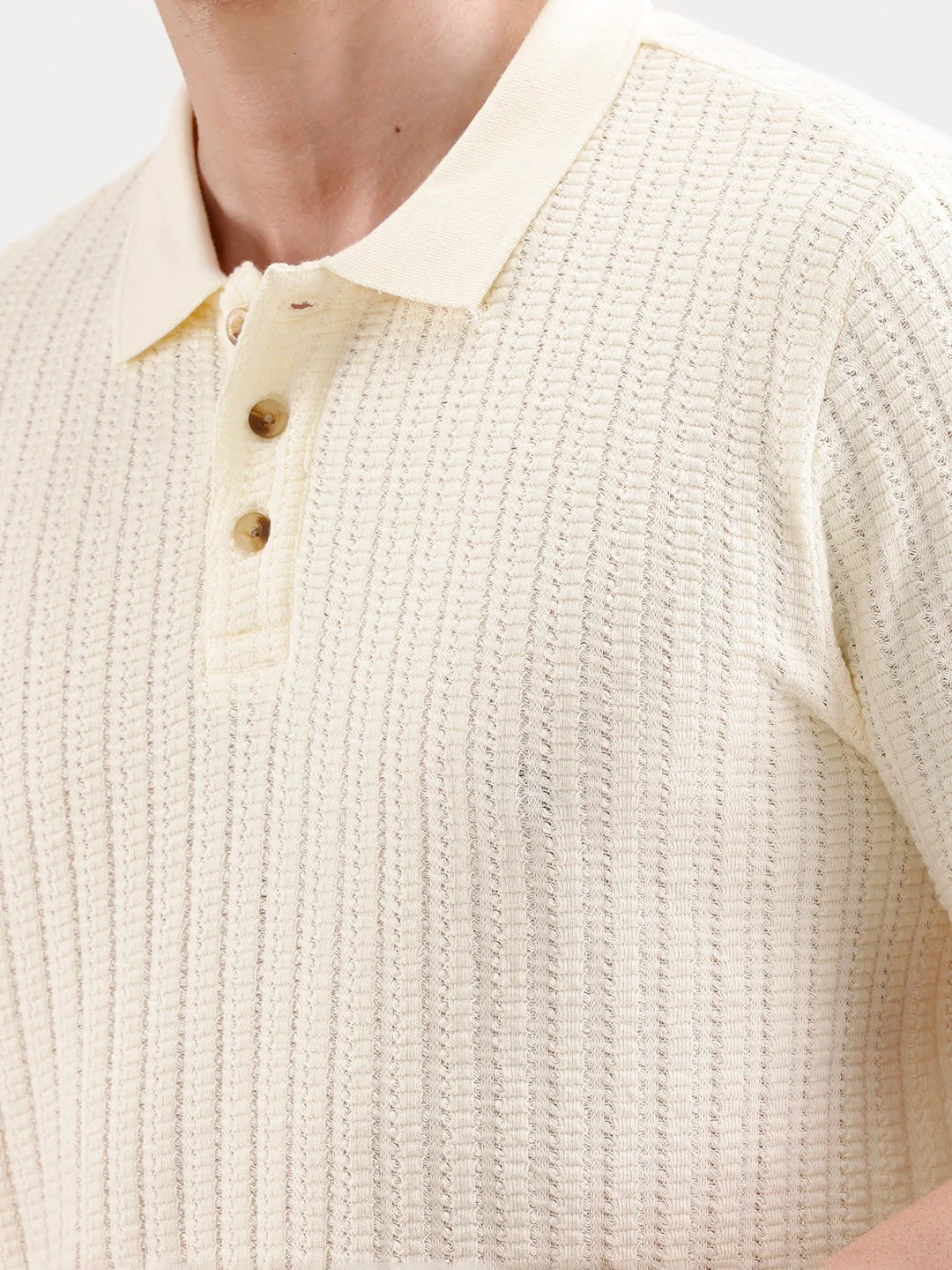Textured Slim Fit Polo T-Shirt  | Yellow - Image 5